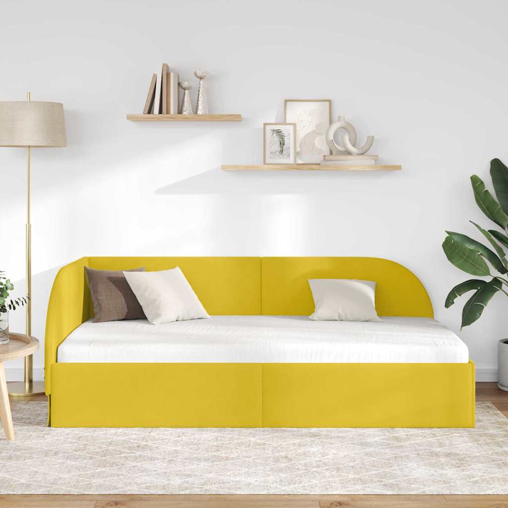 Kutni okvir kreveta s uzglavljem Žuta 100 cm x 200 cm Baršun
