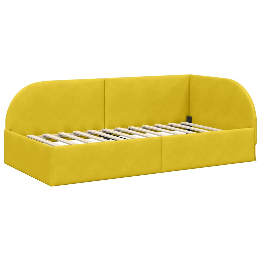 Kutni okvir kreveta s uzglavljem Žuta 100 cm x 200 cm Baršun