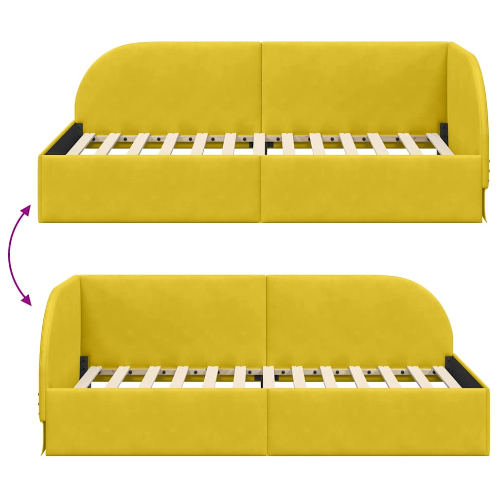 Kutni okvir kreveta s uzglavljem Žuta 100 cm x 200 cm Baršun