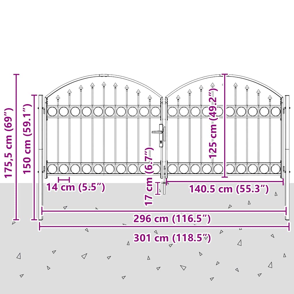 Ogradna vrata ASSEN 301 x 175,5 cm Čelik Siva