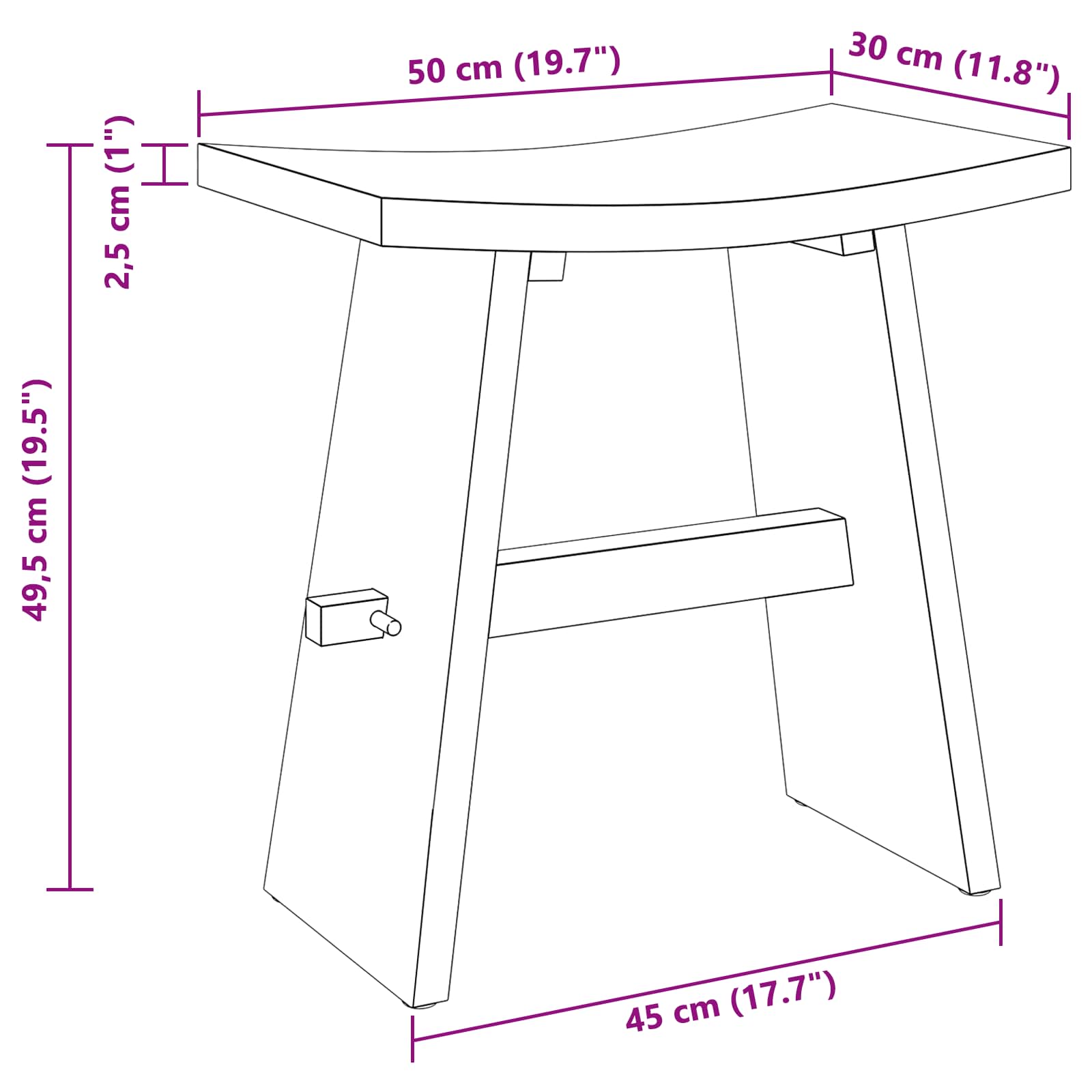 Kupaonska stolica Smeđa 50 x 29,5 x 50,5 cm Čvrsto teak drvo