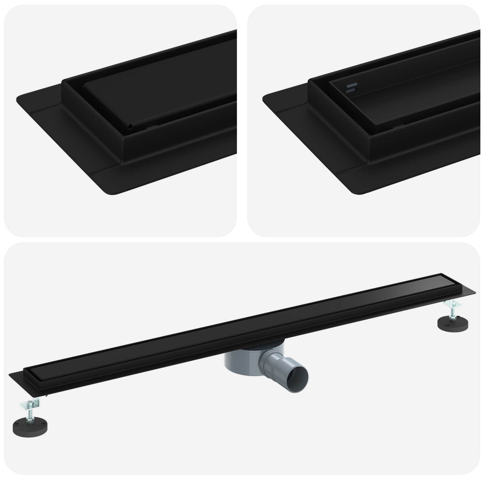 Tuš kanal 2-u-1 sa 360° sifonom Crna 90 cm Nehrđajući čelik 304