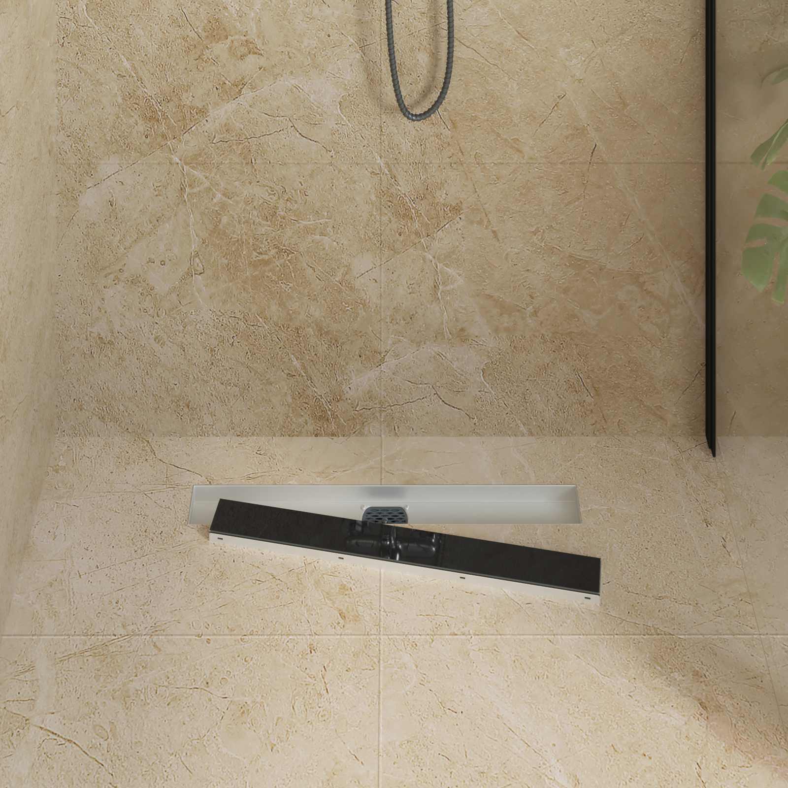 Odvod za tuš s staklenim poklopcem i 360° sifonom Crna 60 cm