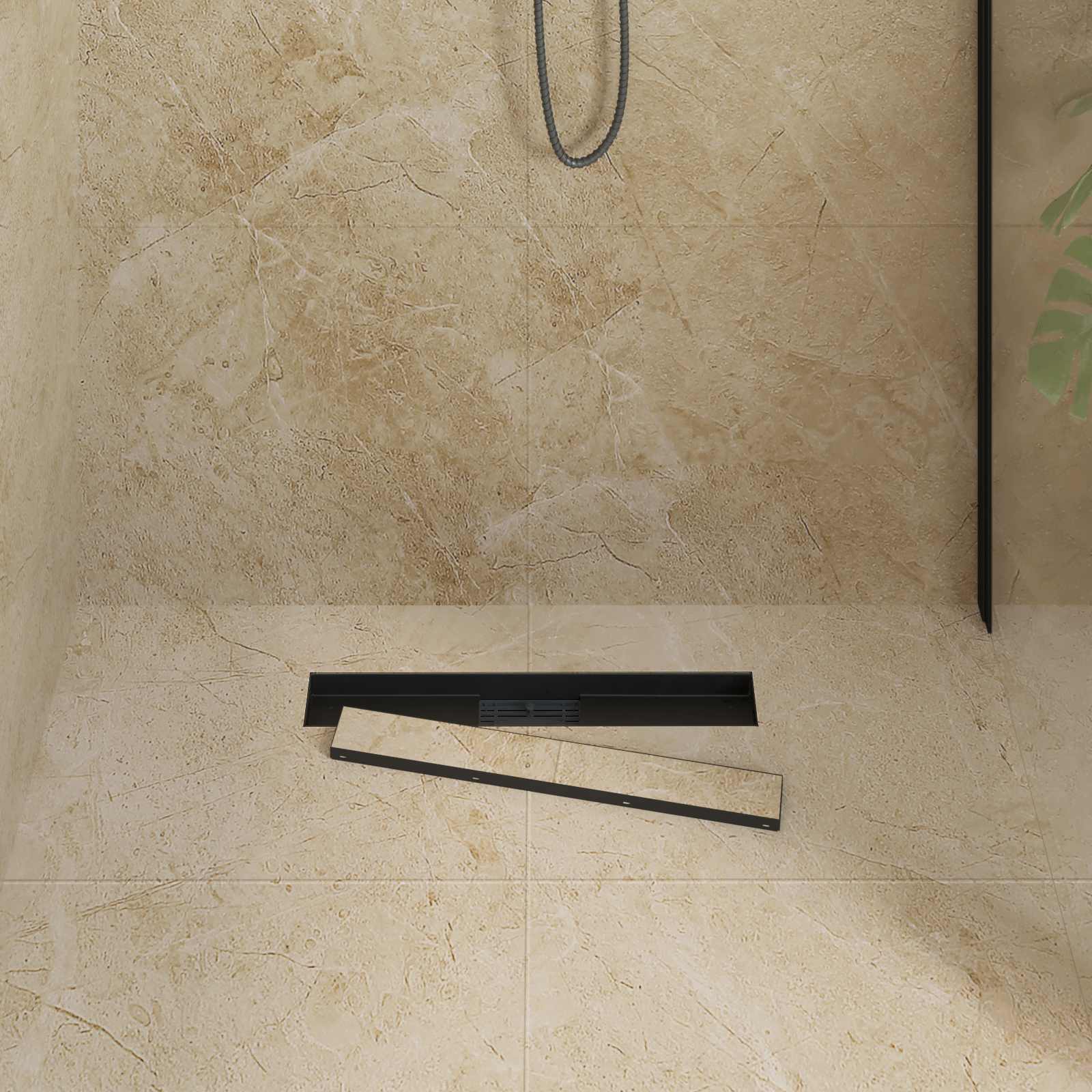 2 u 1 odvod za tuš Crna 60 cm Nehrđajući čelik 304