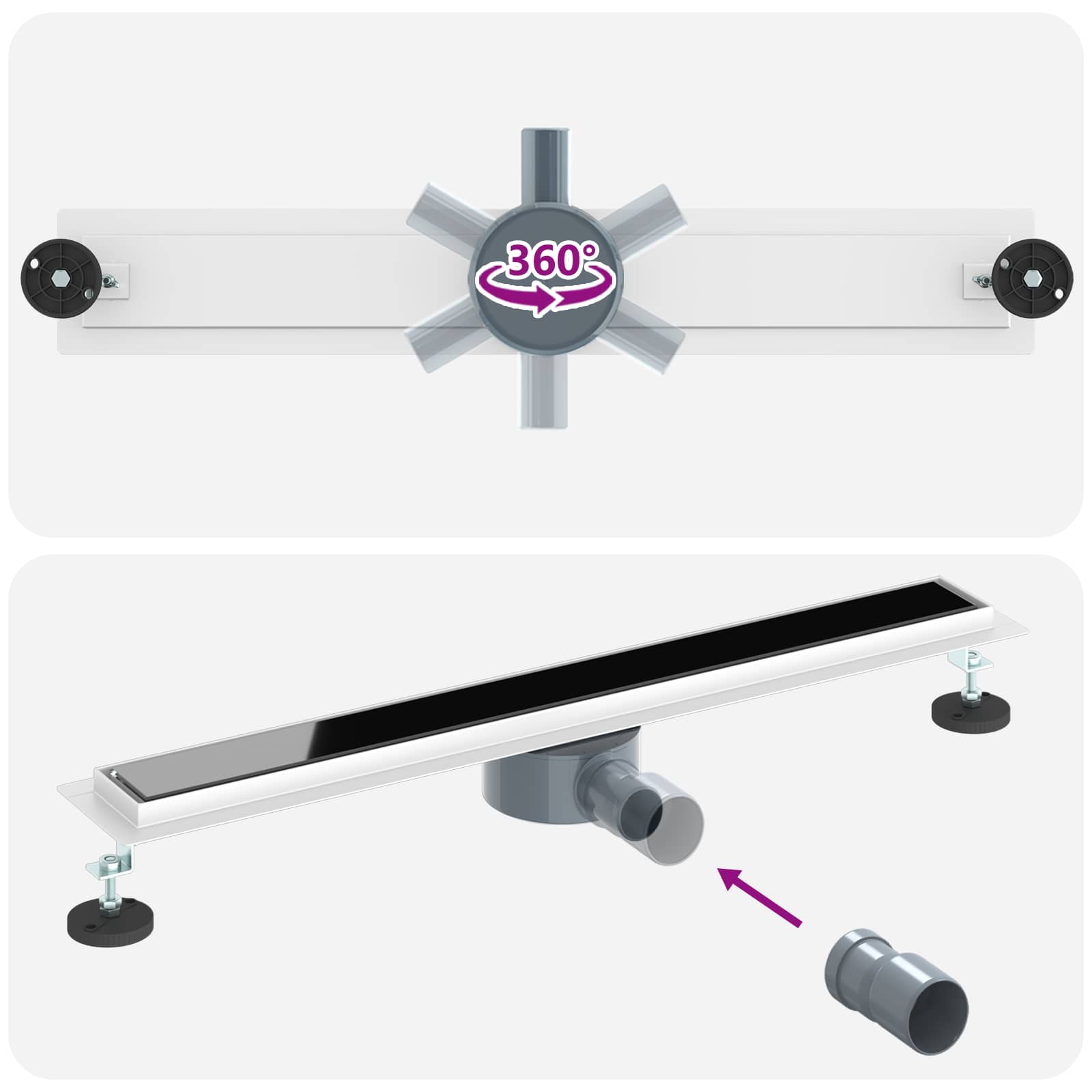 Odvod za tuš s staklenim poklopcem i 360° sifonom Crna 70 cm