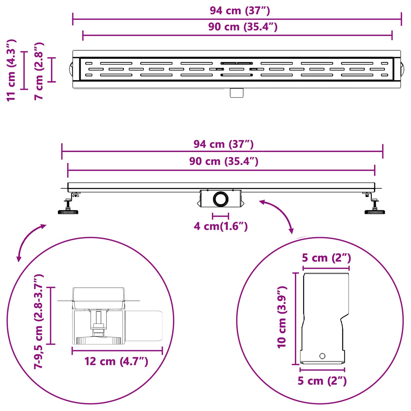 Odvod za tuš s dizajnom linije Srebrno 90 cm