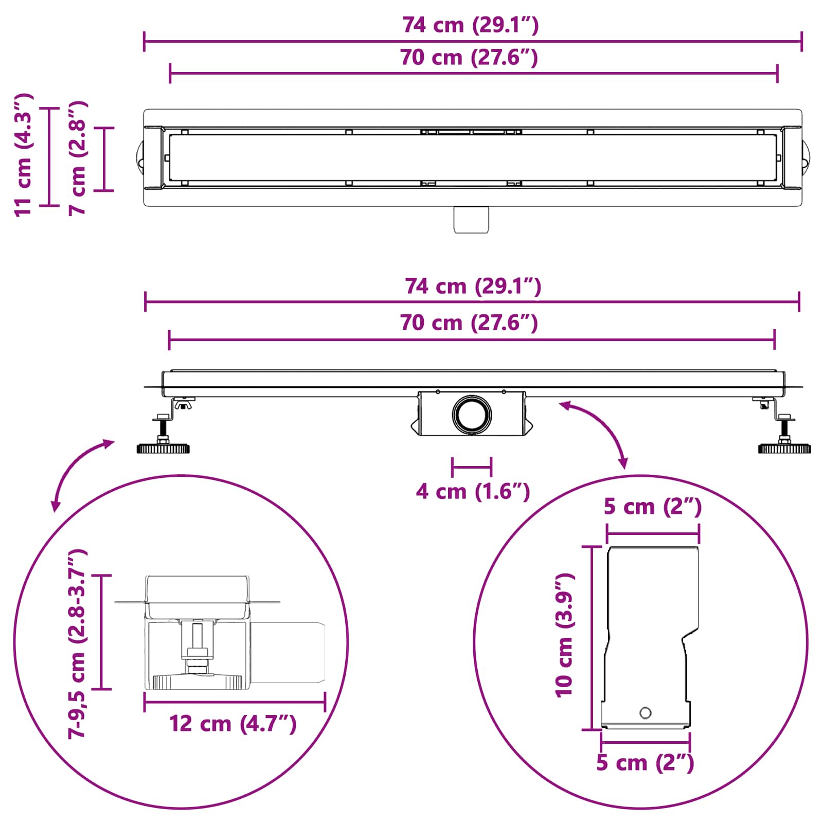 Odvod za tuš s Dječjim pokrivačem Crna 70 cm