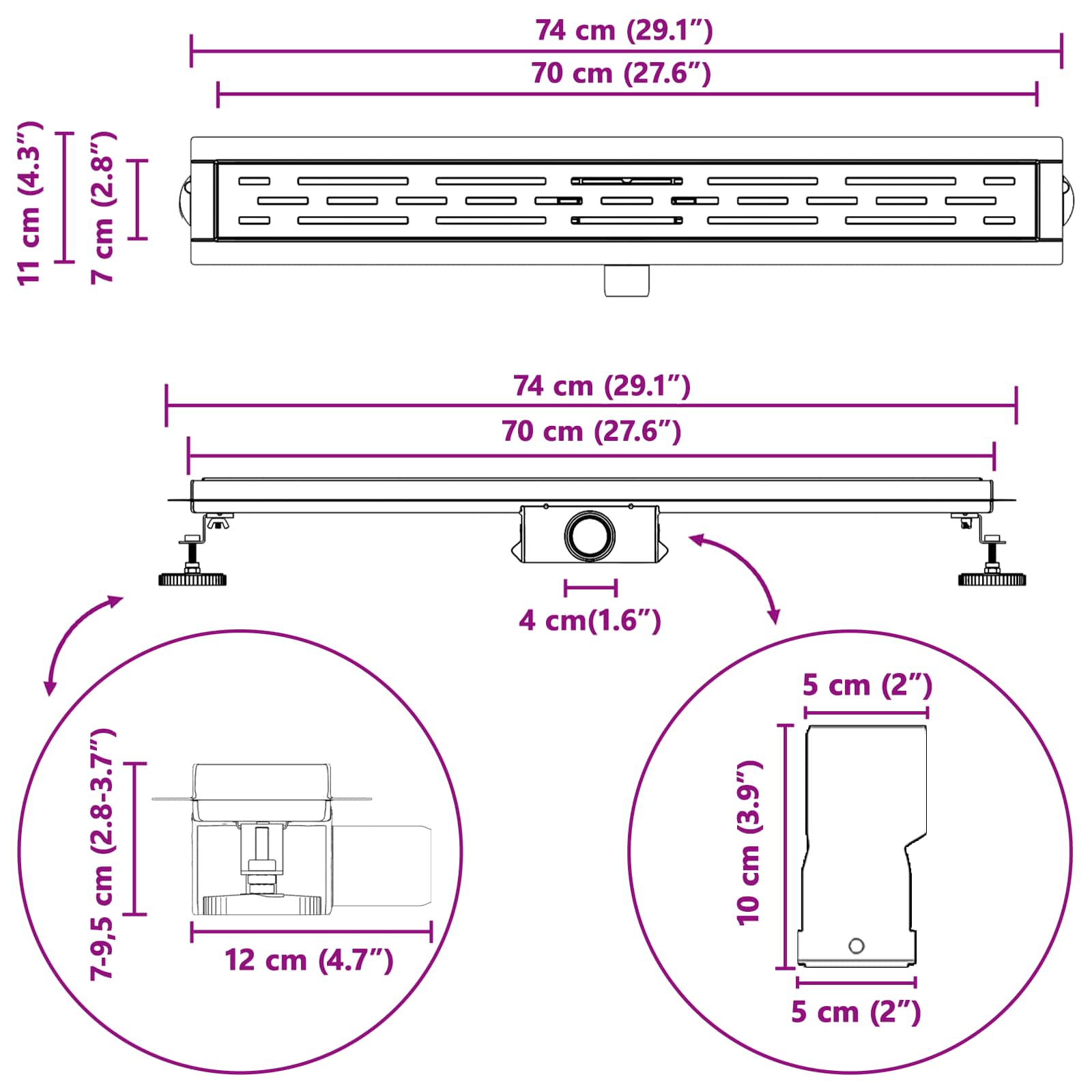 Odvod za tuš s dizajnom linije Srebrno 70 cm