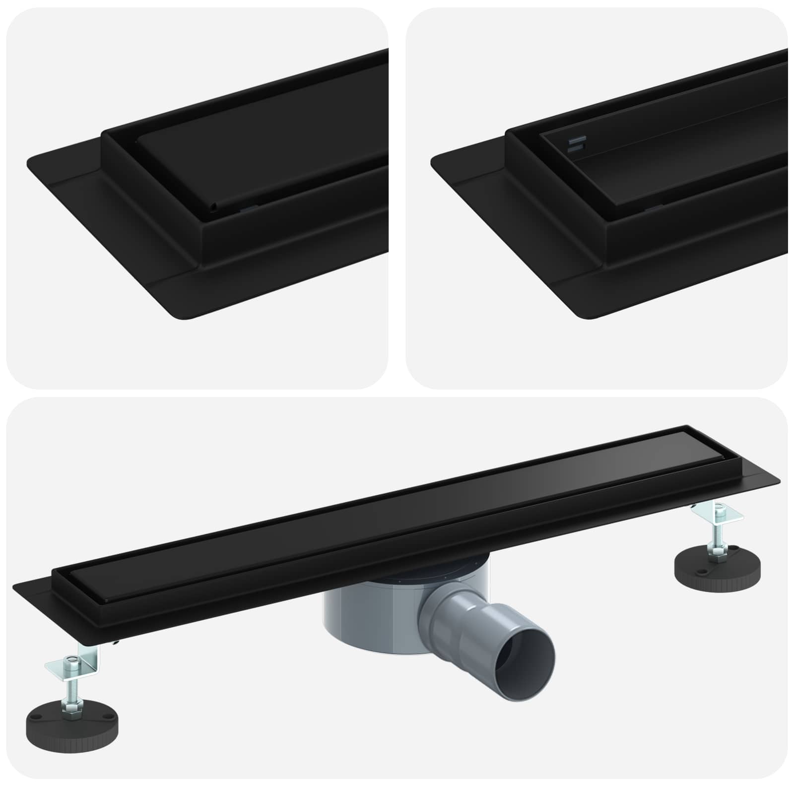 Tuš kanal 2-u-1 sa 360° sifonom Crna 50 cm Nehrđajući čelik 304