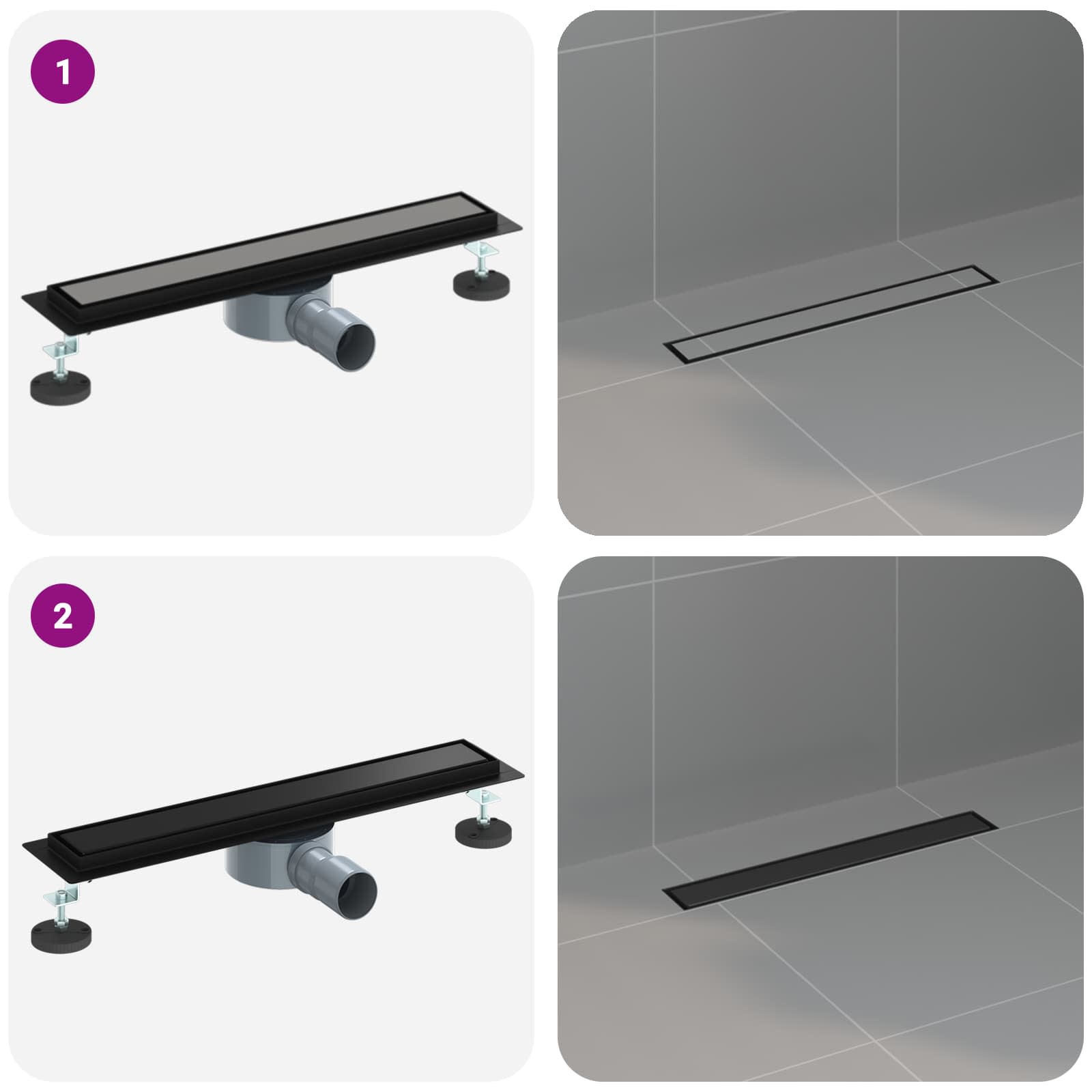 Tuš kanal 2-u-1 sa 360° sifonom Crna 50 cm Nehrđajući čelik 304