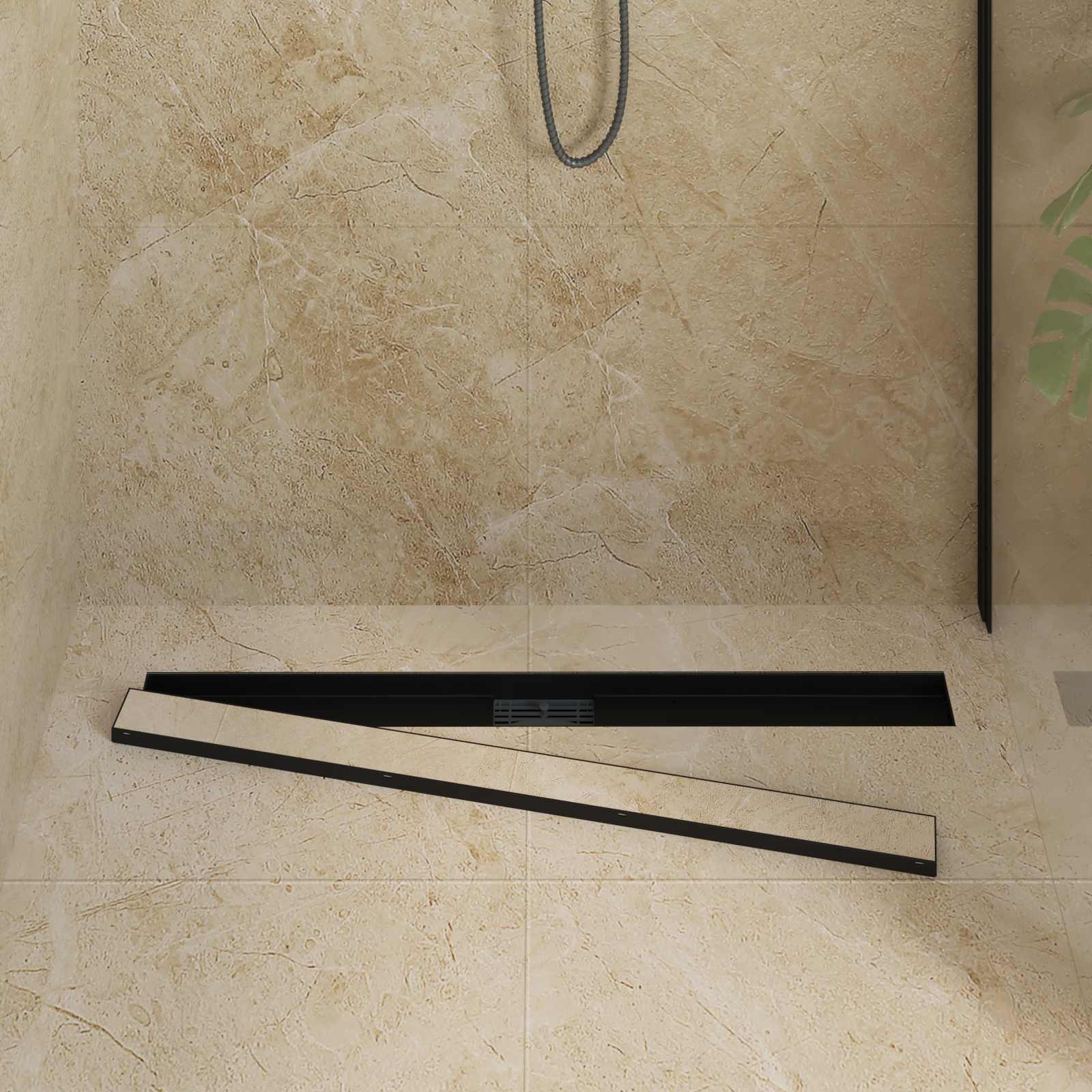 2 u 1 odvod za tuš Crna 90 cm Nehrđajući čelik 304