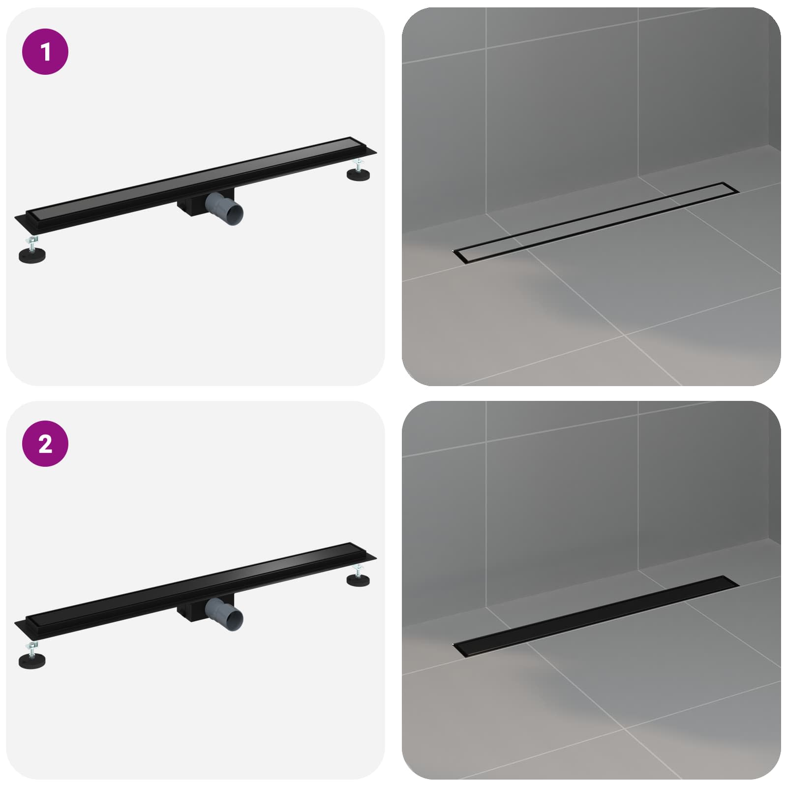 2 u 1 odvod za tuš Crna 90 cm Nehrđajući čelik 304