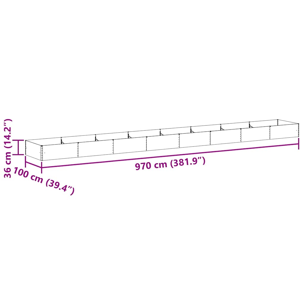 Povišena vrtna gredica 970 x 100 x 36 cm Cinkani čelik