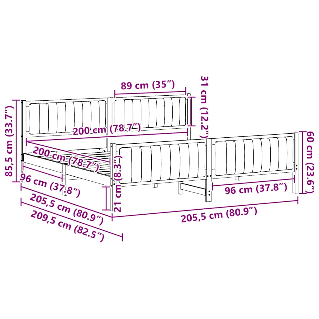 Okvir kreveta s uzglavljem Smeđa i svijetlo siva 200 x 200 cm
