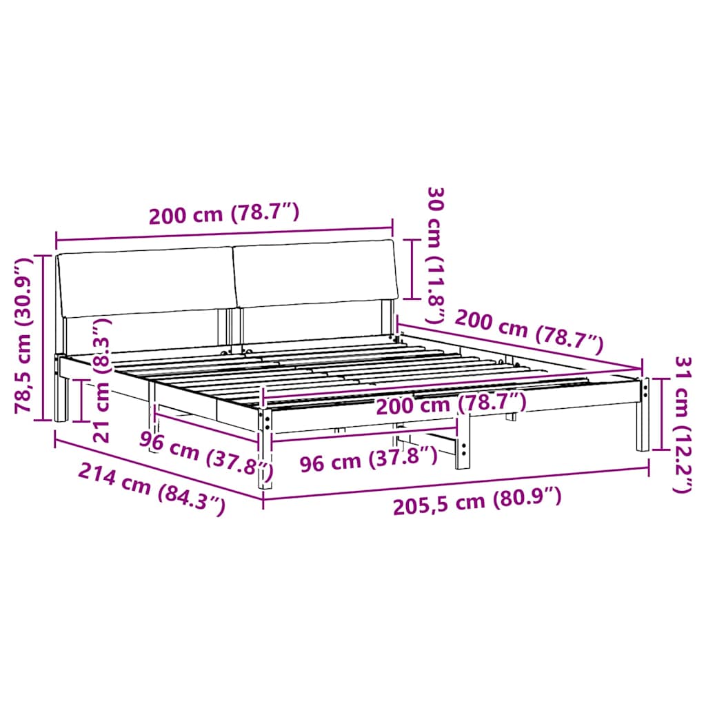Okvir kreveta Smeđa i taupe 200 x 200 cm Masivna borovina