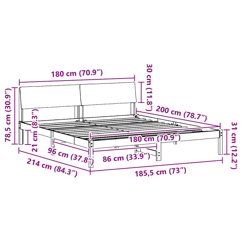 Okvir kreveta Smeđa i crna 180 x 200 cm Masivna borovina