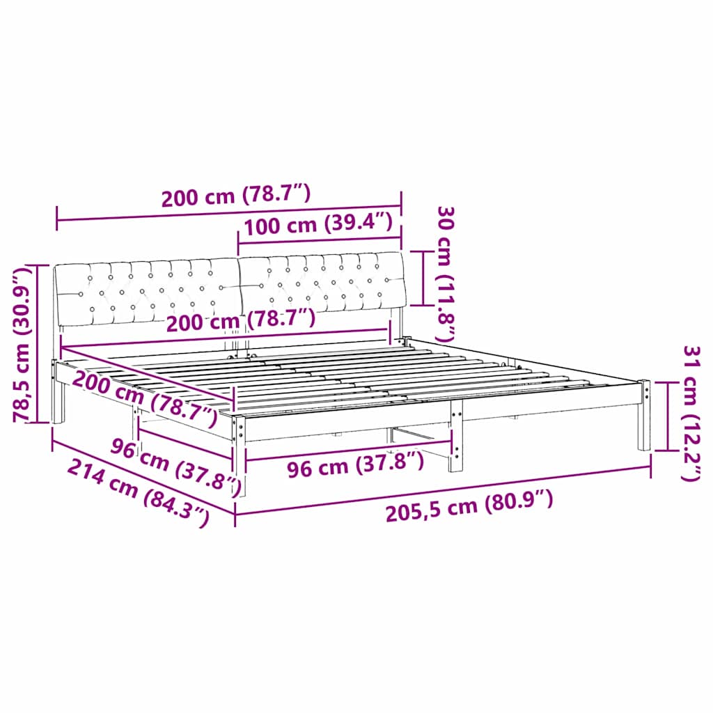 Okvir kreveta Smeđa i crna 200 x 200 cm Masivna borovina