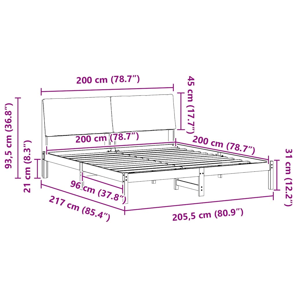 Okvir kreveta s uzglavljem Bijela i svijetlosiva 200 x 200 cm