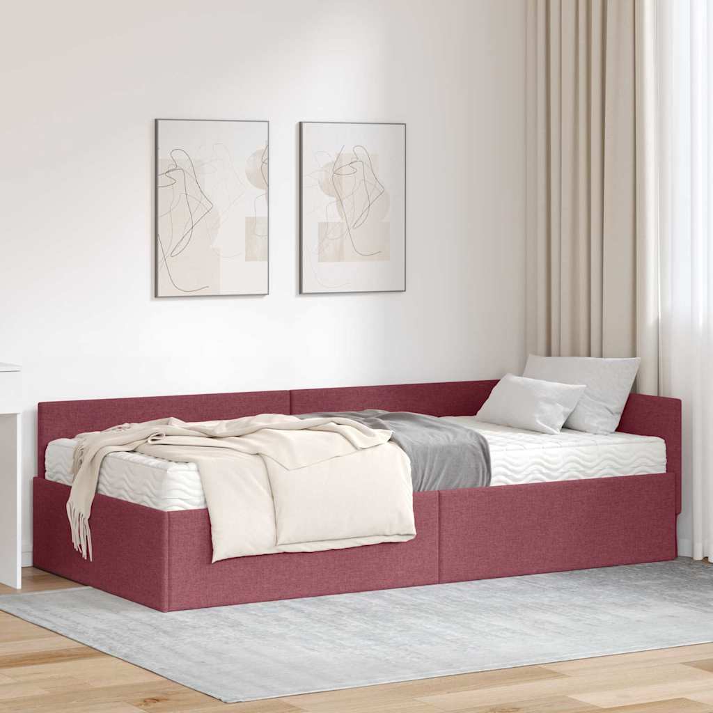 Kutni krevetni okvir s madracem Ostalo 2 pcs Crvena tkanina