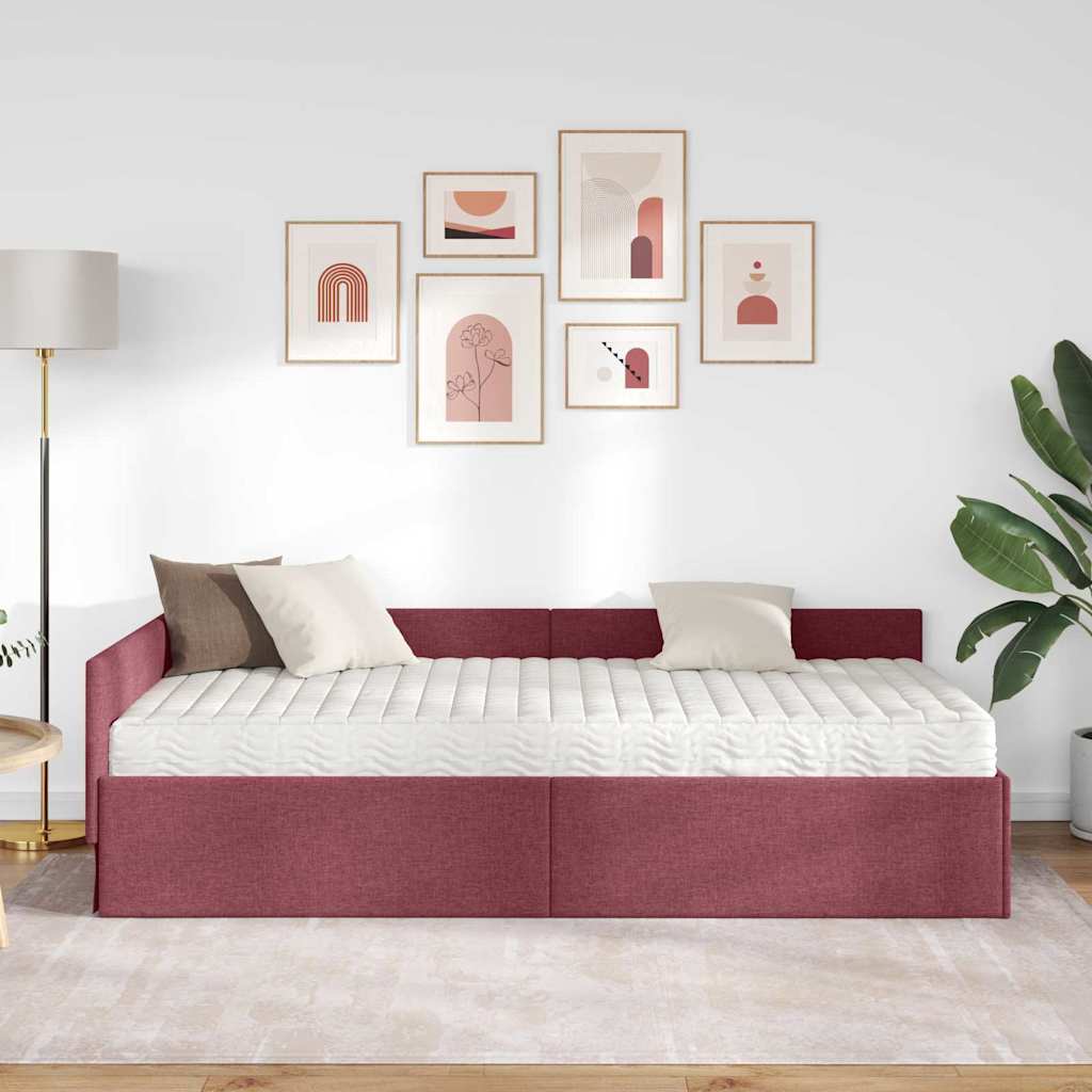 Kutni krevetni okvir s madracem Ostalo 2 pcs Crvena tkanina