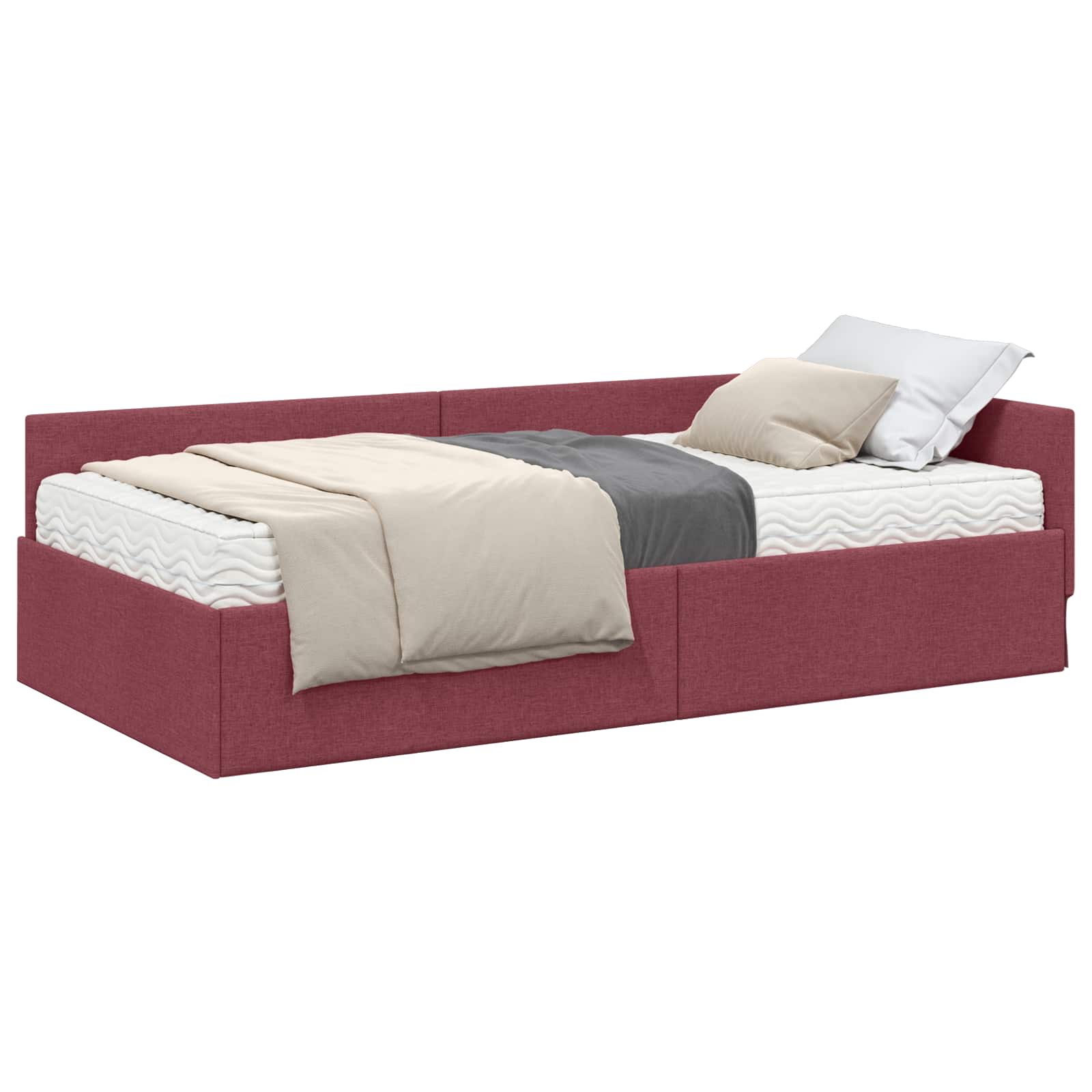 Kutni krevetni okvir s madracem Ostalo 2 pcs Crvena tkanina
