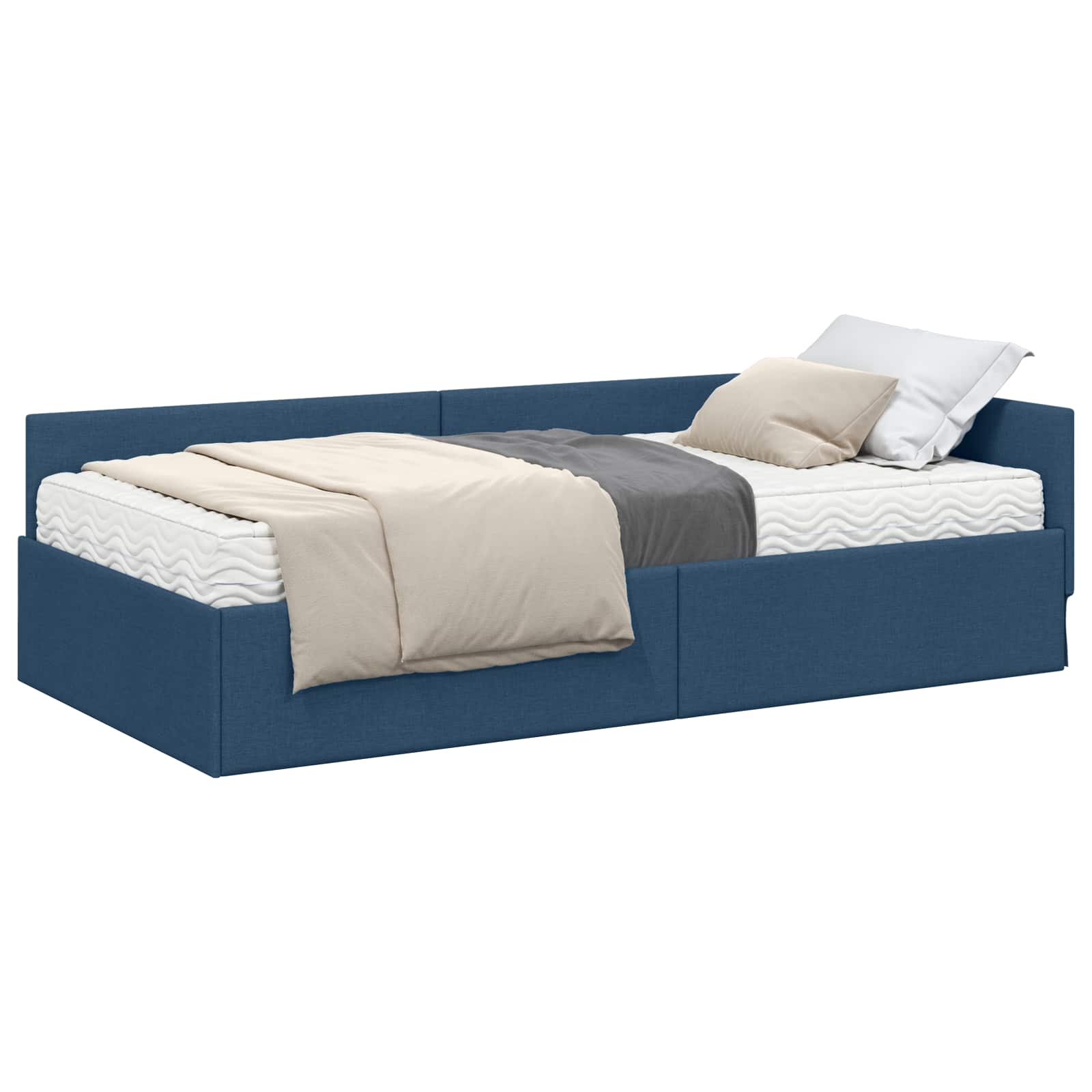 Kutni krevetni okvir s madracem Ostalo 2 pcs Plava tkanina