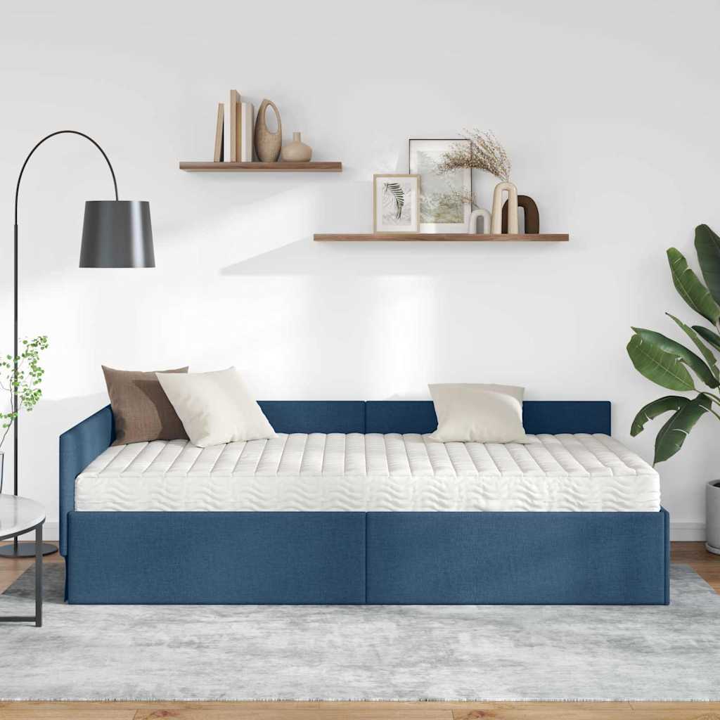 Kutni krevetni okvir s madracem Ostalo 2 pcs Plava tkanina