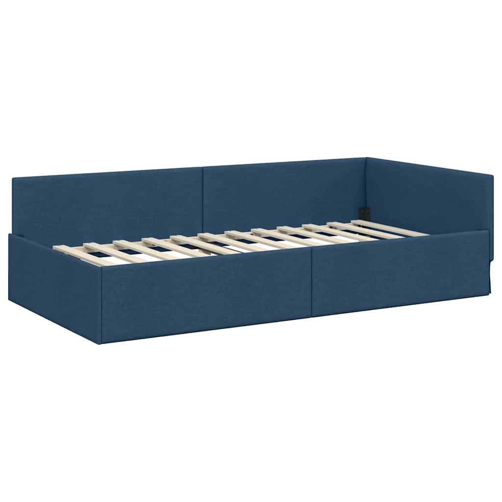 Kutni krevetni okvir s madracem Ostalo 2 pcs Plava tkanina