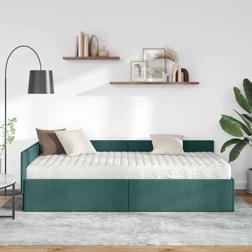 Kutni krevetni okvir s madracem Ostalo 2 pcs Zelena tkanina