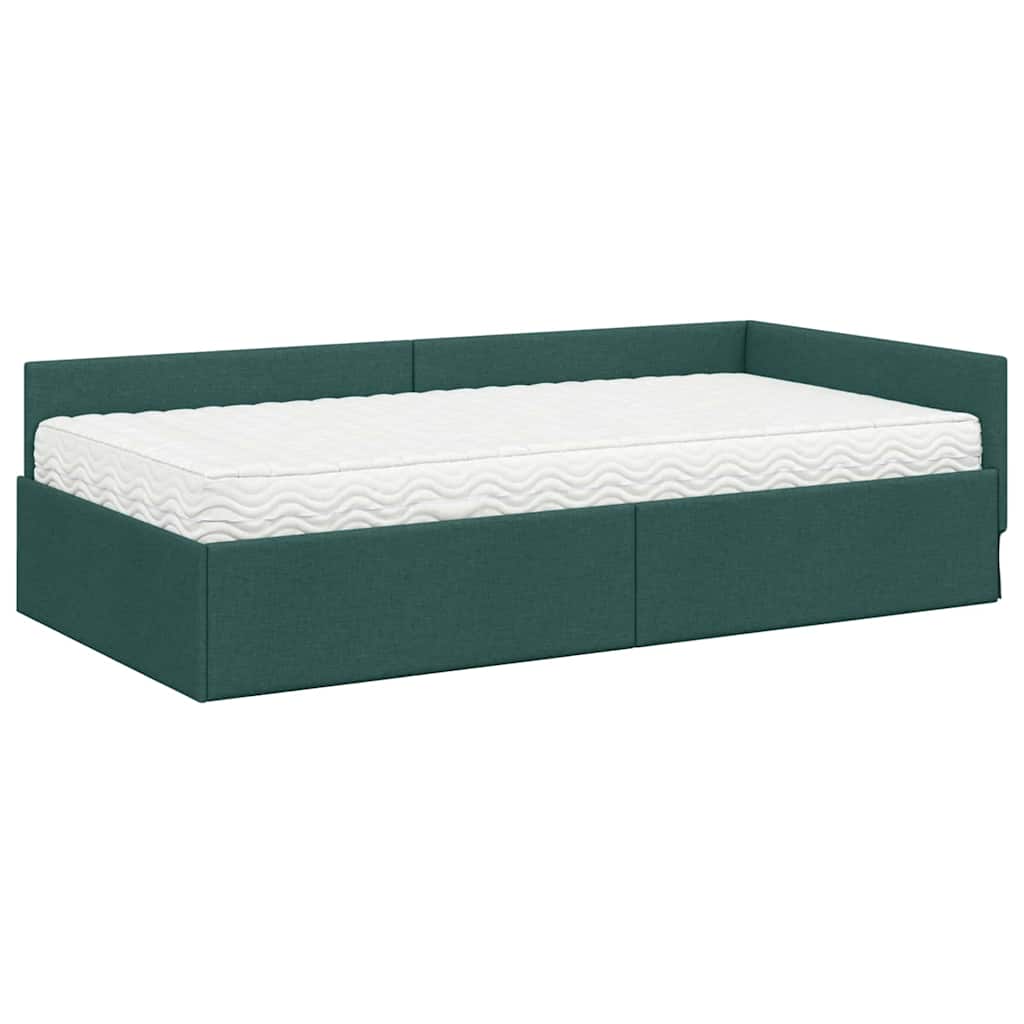 Kutni krevetni okvir s madracem Ostalo 2 pcs Zelena tkanina