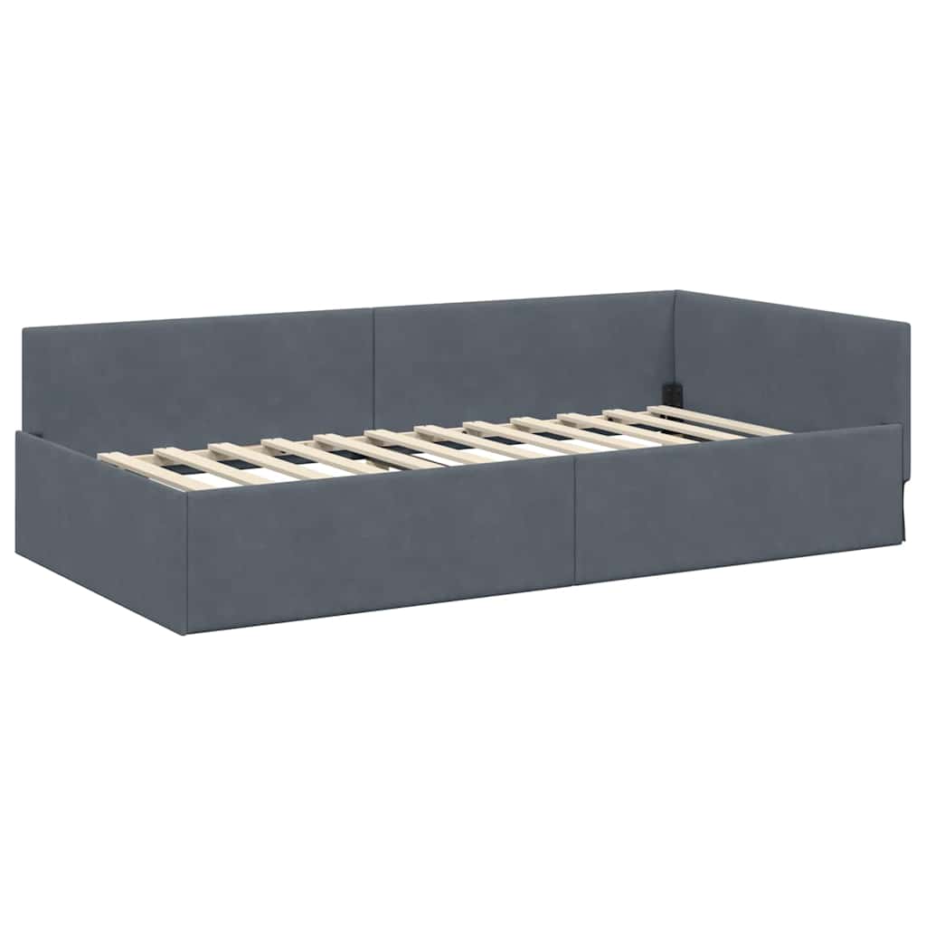Kutni krevetni okvir s madracem Ostalo 2 pcs Siva Baršun