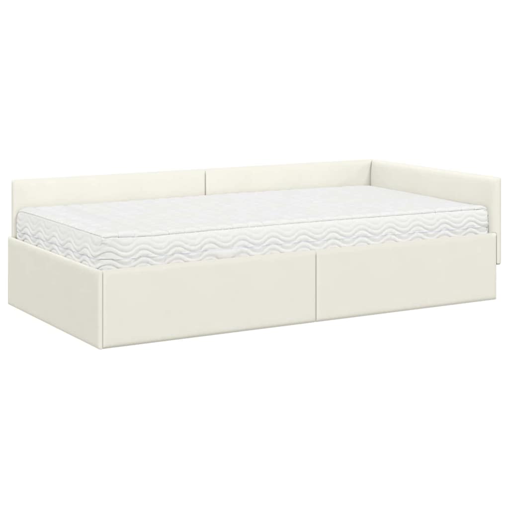 Kutni krevetni okvir s madracem Ostalo 2 pcs Krema Baršun
