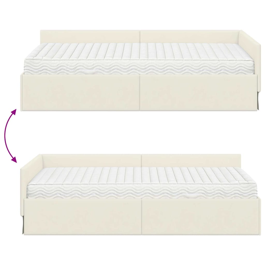 Kutni krevetni okvir s madracem Ostalo 2 pcs Krema Baršun