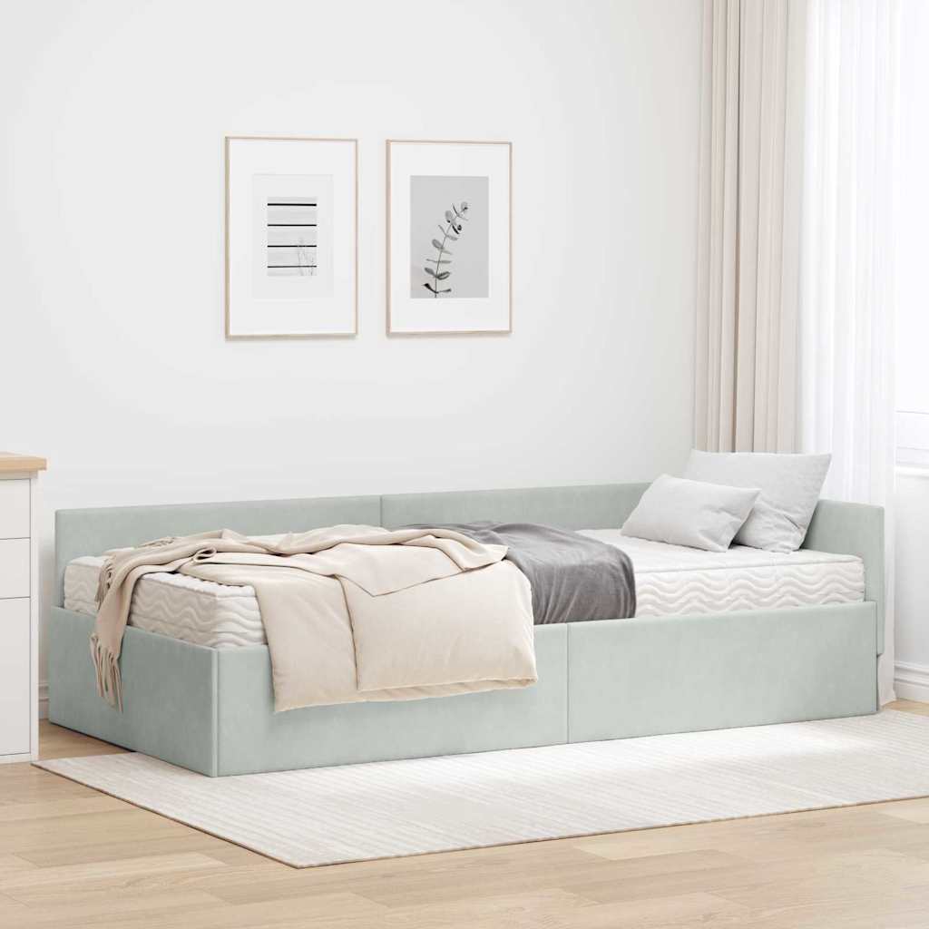 Kutni krevetni okvir s madracem Ostalo 2 pcs Svjetlosiva Baršun