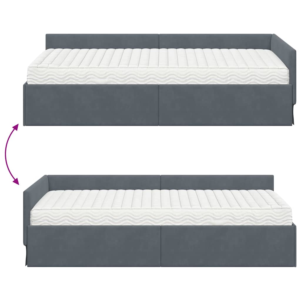 Kutni krevetni okvir s madracem Ostalo 2 pcs Siva Baršun