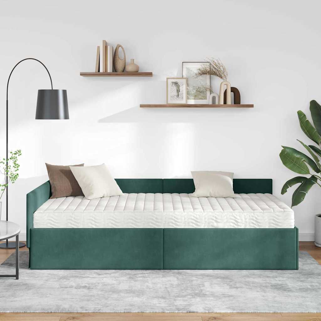 Kutni krevetni okvir s madracem Ostalo 2 pcs Zelena Baršun
