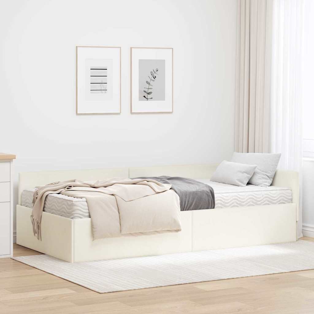 Kutni krevetni okvir s madracem Ostalo 2 pcs Krema Baršun