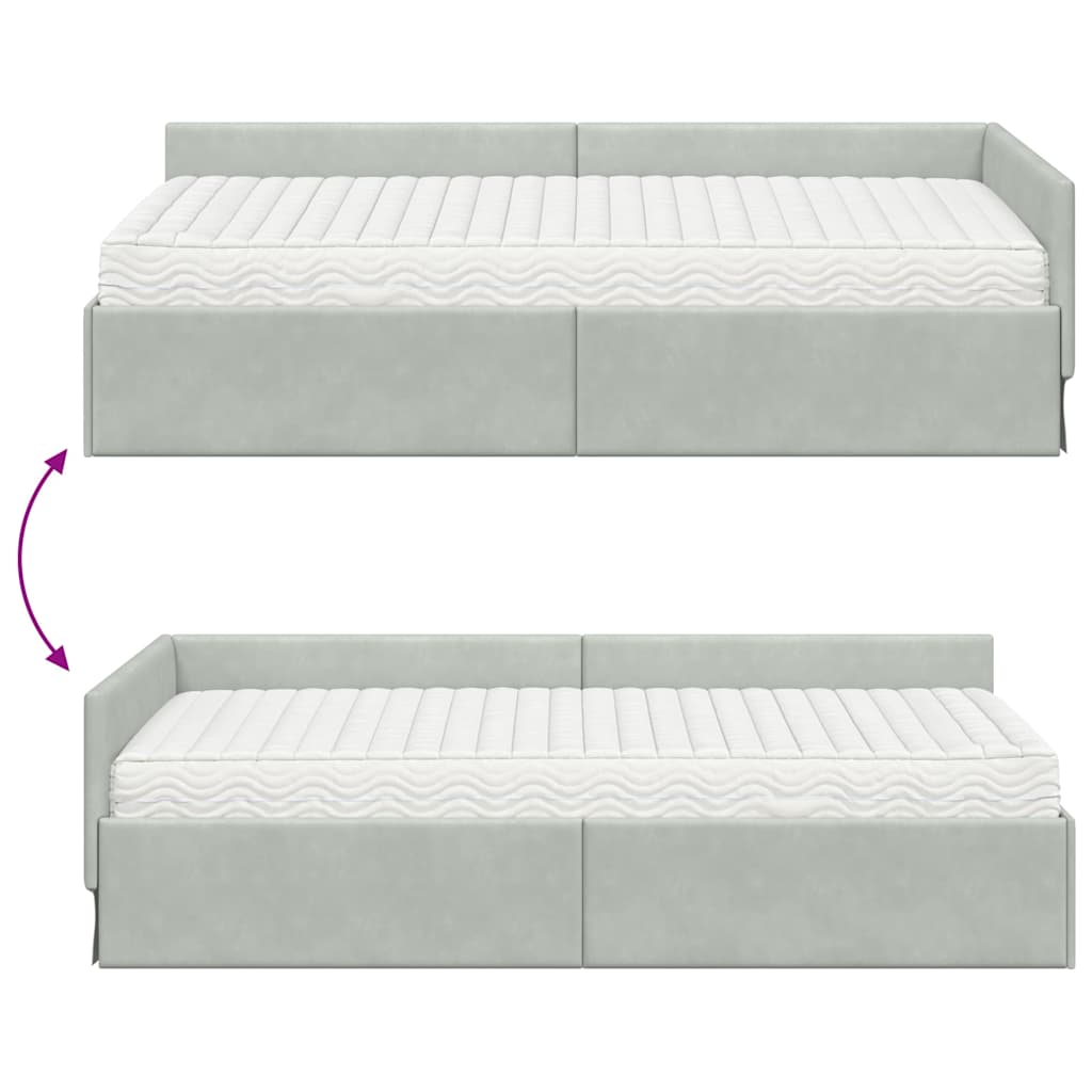 Kutni krevetni okvir s madracem Ostalo 2 pcs Svjetlosiva Baršun