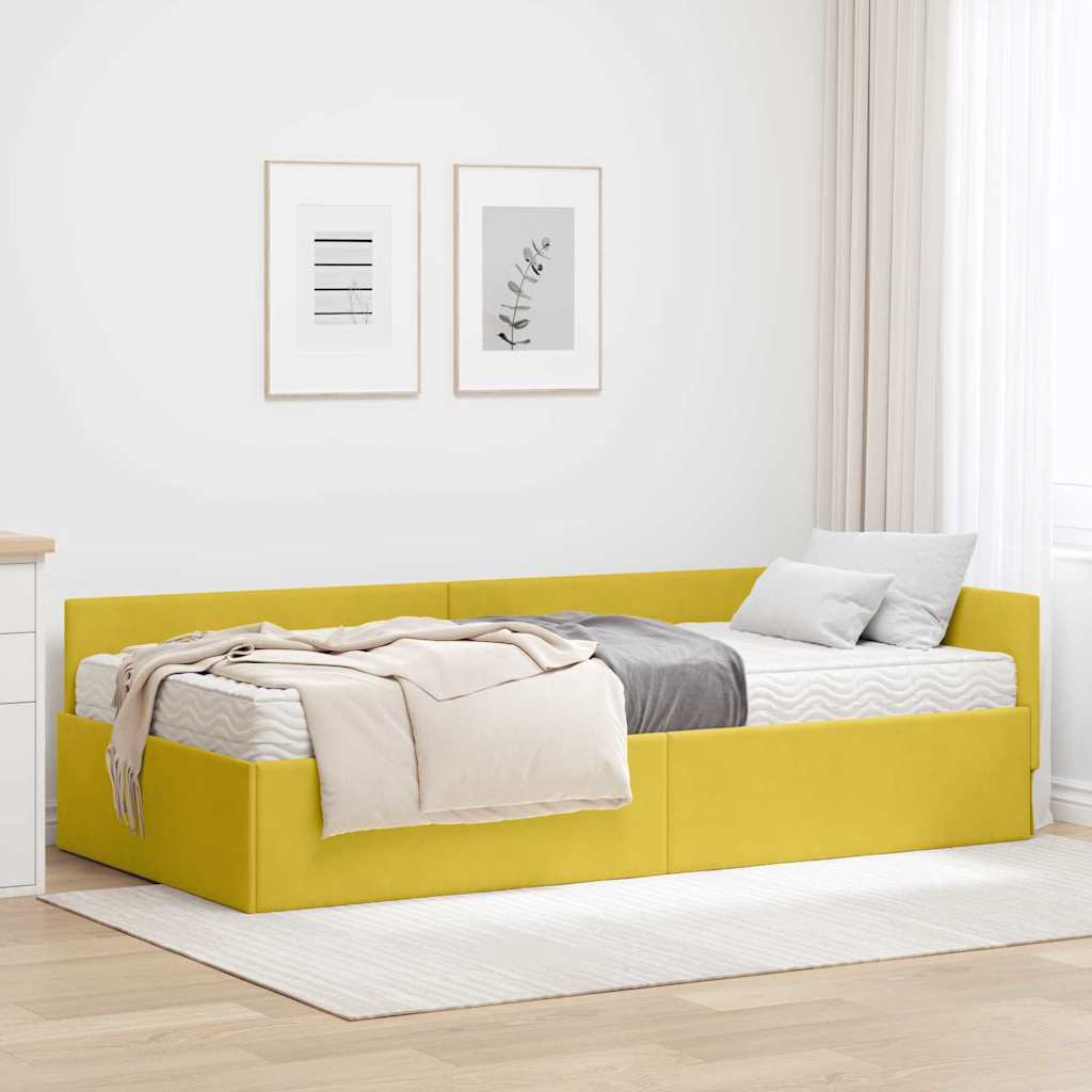 Kutni krevetni okvir s madracem Ostalo 2 pcs Žuta Baršun