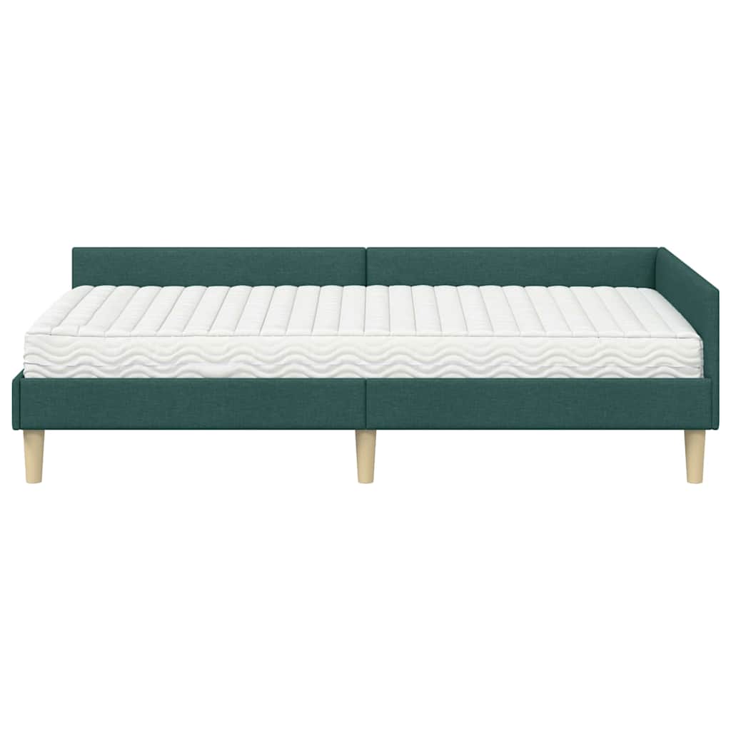 Kutni krevetni okvir s madracem s madracem 2 pcs Zelena tkanina