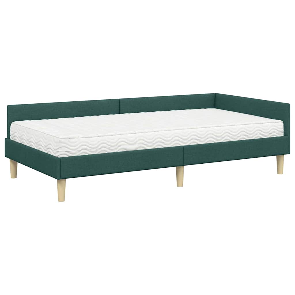Kutni krevetni okvir s madracem s madracem 2 pcs Zelena tkanina