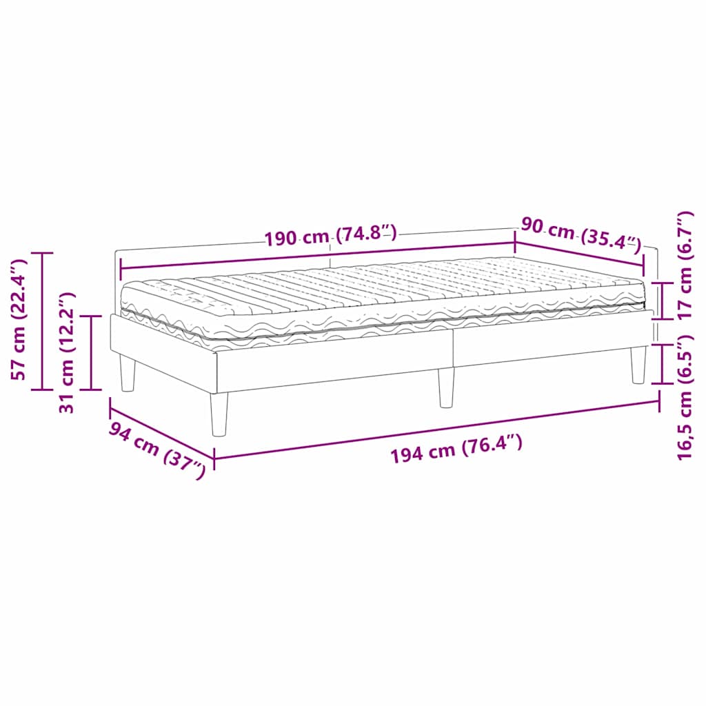 Kutni krevetni okvir s madracem 2 pcs Sivo-smeđa tkanina