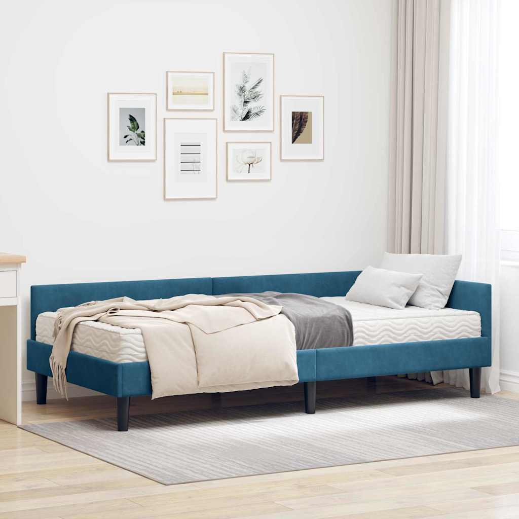 Kutni krevetni okvir s madracem Ostalo 2 pcs Plava Baršun