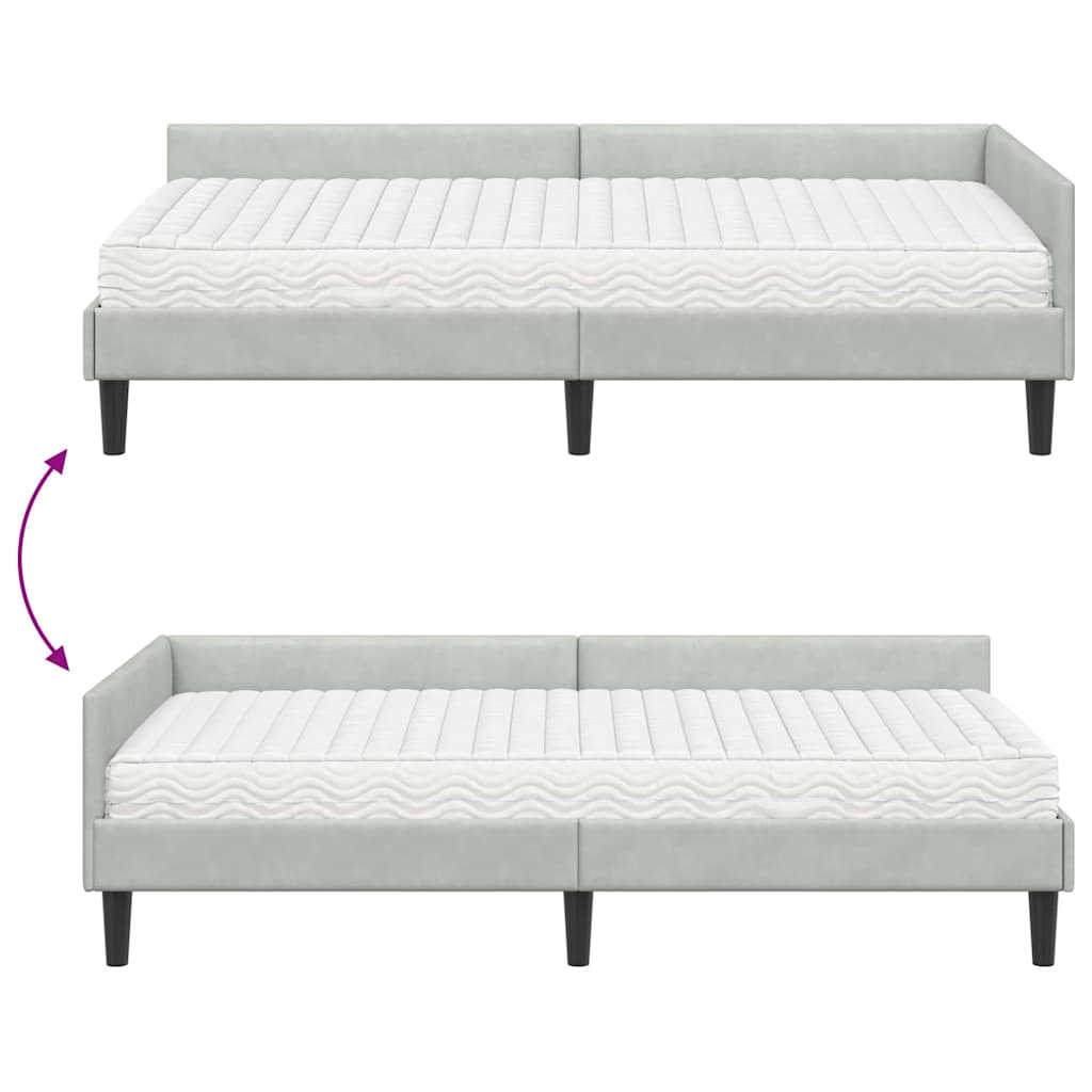 Kutni krevetni okvir s madracem Ostalo 2 pcs Svjetlosiva Baršun