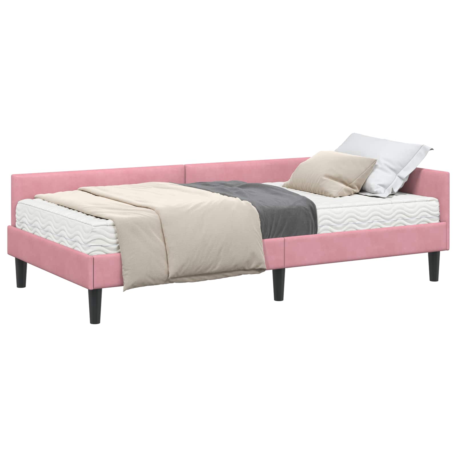 Kutni krevetni okvir s madracem Ostalo 2 pcs Siva Baršun