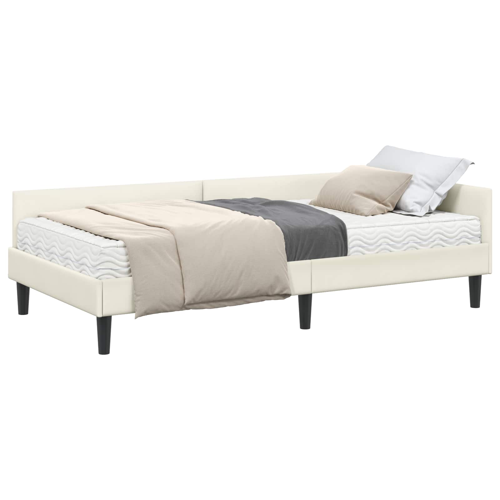 Kutni krevetni okvir s madracem Ostalo 2 pcs Krema Baršun