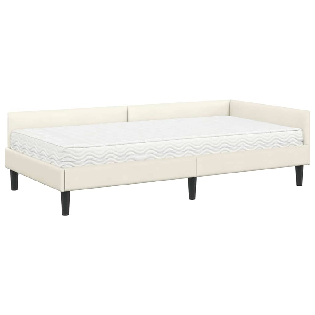 Kutni krevetni okvir s madracem Ostalo 2 pcs Krema Baršun