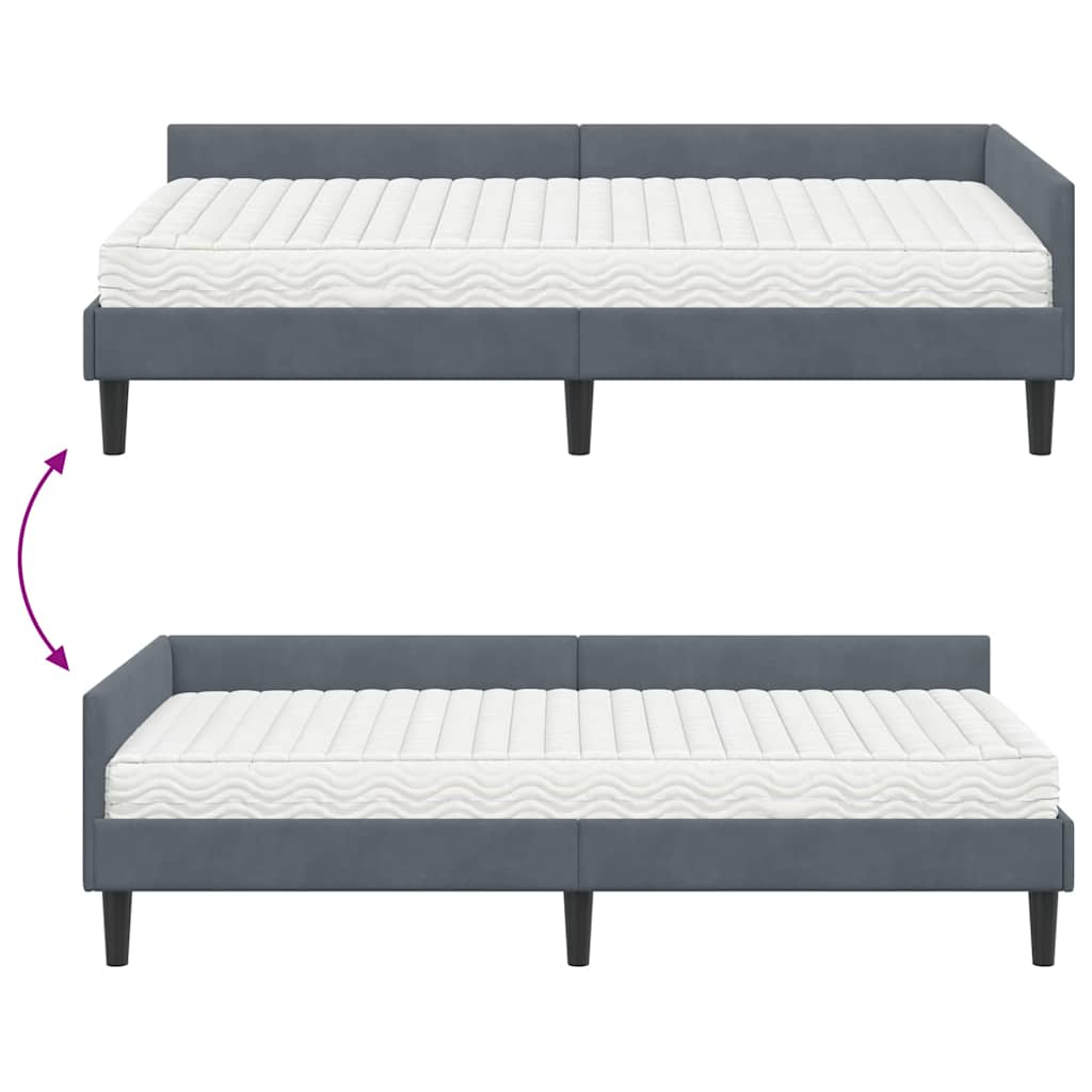Kutni krevetni okvir s madracem Ostalo 2 pcs Siva Baršun