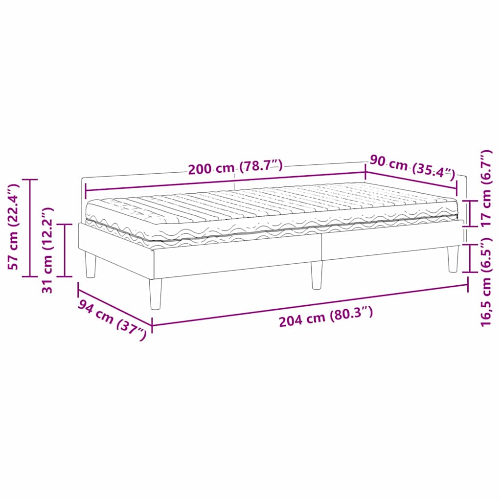 Kutni krevetni okvir s madracem Ostalo 2 pcs Krema Baršun