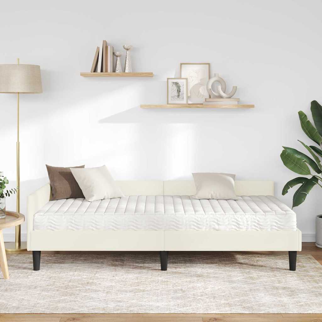 Kutni krevetni okvir s madracem Ostalo 2 pcs Krema Baršun